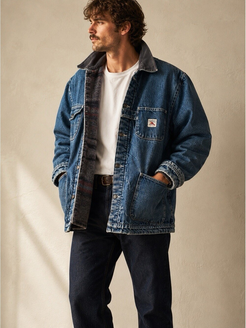 Fireman’s Chore USA Blanket Lined Denim Chore Coat Corduroy Collar Workwear USA